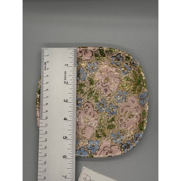 Signed Pottery Bay View 5” Plate Gold Raised Paint with Pink and Blue Flowers - Picture 4 of 9